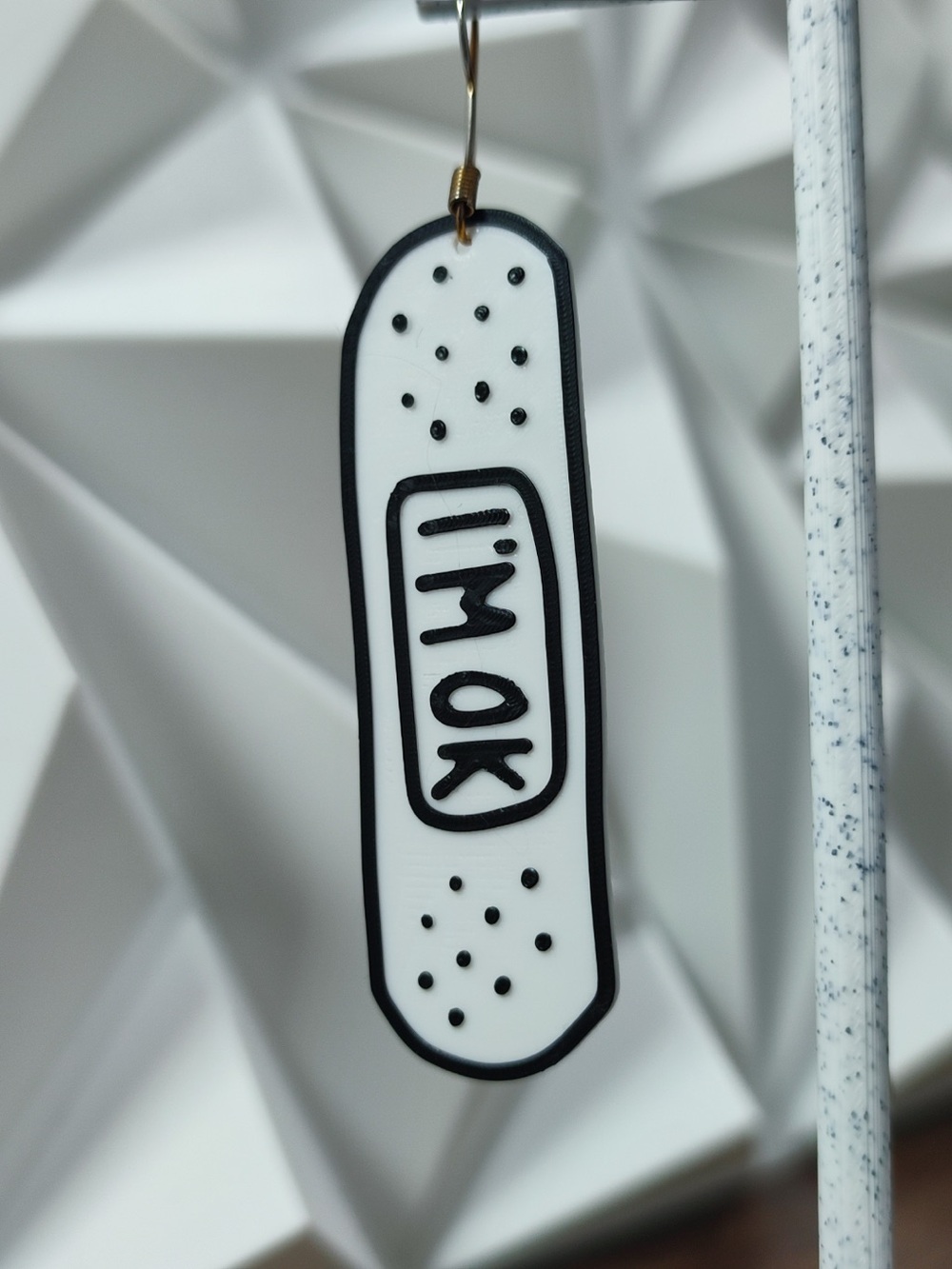 Handcrafted White and Black 'I'm OK' Bandage Earrings